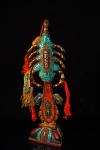 18"Old Xizang Folk Collection Old Tiantie Painted Mosaic Gem gZi Beads Turquoise Scorpion Statue Skull Sword Vajra Skull Base
