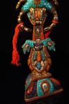 18"Old Xizang Folk Collection Old Tiantie Painted Mosaic Gem gZi Beads Turquoise Scorpion Statue Skull Sword Vajra Skull Base