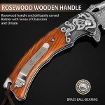 LOTHAR RHAEGAL Damascus Pocket Knife for Men, Handmade Forged VG10 Damascus Folding Knife with Sandalwood, Retro Leather Sheath, Pocket Clip, Men Gifts for Birthday, Christmas, Father's Day, Valentines Day (Yellow Sandalwood)