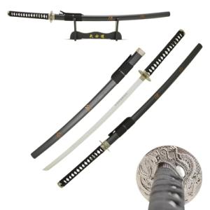 MASTER USA - Hand Carved Katana Sword with Samurai Bushido Code on Scabbard, 1045 Steel, 41.5 Inches Overall, Includes Display Stand (Sword of Spirit)