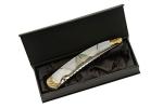 SZCO Luxury 4.75" Folding Pocket Knife for Men – Collectible EDC Folding Knife with Stainless Steel Blade, Mother of Pearl & Abalone Handle, Brass Bolster & Gift Box