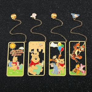 Disney Cartoon Pooh Bear Brass Bookmark with Tassel Winnie Bear Tigger Piglet Eeyore Book Mark Fans Collection Gifts for Kids
