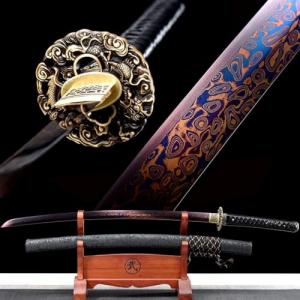 Handmade Authentic 1095 High Carbon Steel Japanese Samurai Sword Full Tang Real Sharp Dragon Katana Cool Sword Combat Ready (Black Dragon Katana II)