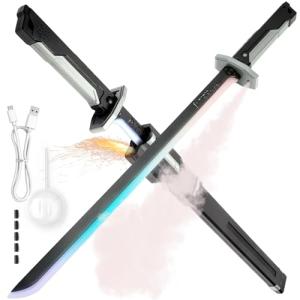 Spark Sword Toys Cyberpunk - 31.5inch 8 Colors RGB LED Light, Mist Spray, Cool Spark, Smart Hit Sound Interaction - Valentines, Birthday, Easter, Gifts for Boyfriend, Men, Teenages & Friends(Grey)