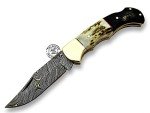 Stag Horn & Buffalo Horn 6.5'' 100% Handmade Damascus Steel Folding Pocket Knife 100% Prime Quality