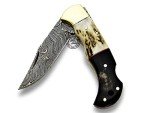 Stag Horn & Buffalo Horn 6.5'' 100% Handmade Damascus Steel Folding Pocket Knife 100% Prime Quality