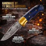 Handmade Damascus Pocket Knife for Men - 6.5 Inch Damascus Knife with Sheath - Damascus Folding Knife - Damascus Hunting Knife - Damascus Steel Pocket Knives with Back Lock for EDC, Camping, Hiking