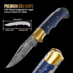 Handmade Damascus Pocket Knife for Men - 6.5 Inch Damascus Knife with Sheath - Damascus Folding Knife - Damascus Hunting Knife - Damascus Steel Pocket Knives with Back Lock for EDC, Camping, Hiking