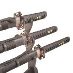 Sword Valley Authentic Ninja Samurai Sword 3-Piece Set with 3-Tier Display Stand – Shinobi Engraved Scabbards, Stainless Steel Blades, Waxed Cotton Handle (38.9"+30.5"+21.1")