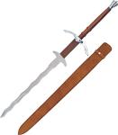 SZCO 50" Flamberge Medieval Sword – Collectible Fantasy Two-Handed Wavy Stainless Steel Blade Longsword with Leather Wrapped Handle, Chrome Guard & Pommel & Leather Scabbard