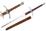 SZCO 50" Flamberge Medieval Sword – Collectible Fantasy Two-Handed Wavy Stainless Steel Blade Longsword with Leather Wrapped Handle, Chrome Guard & Pommel & Leather Scabbard
