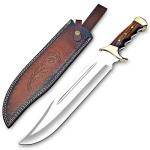 WARIVO KNIFE Handmade D2 Steel 18 Inches Large Bowie Knife, Full Tang Fixed Blade With Rosewood Handle and Brass Guard Hunting Knife with Leather Sheath Ideal for Camping, Hiking, Survival