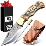 Delta : Handmade Damascus Pocket Knife - Hunting, Survival, Folding Knives for Men with Bone Handle for Outdoor Fishing Accessories, Anniversary, Boyfriend, Gifts for Men (White)