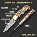 Delta : Handmade Damascus Pocket Knife - Hunting, Survival, Folding Knives for Men with Bone Handle for Outdoor Fishing Accessories, Anniversary, Boyfriend, Gifts for Men (White)