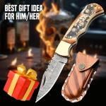 Delta : Handmade Damascus Pocket Knife - Hunting, Survival, Folding Knives for Men with Bone Handle for Outdoor Fishing Accessories, Anniversary, Boyfriend, Gifts for Men (White)