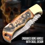 Delta : Handmade Damascus Pocket Knife - Hunting, Survival, Folding Knives for Men with Bone Handle for Outdoor Fishing Accessories, Anniversary, Boyfriend, Gifts for Men (White)