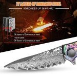 AUBEY Damascus Pocket Knife for Women Men, Sharp 3.23" Damascus Steel Blade Knife with Clip, EDC Hunting Knives with Abalone Shell Handle, Gift for Camping Outdoor