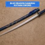 SZCO 40” Blue Dragon Samurai Katana Sword – Carbon Steel Blade with Wooden Scabbard – Cord Wrapped Handle – Japanese Ninja Sword for Display, Martial Arts, Cosplay, Gift or Collection