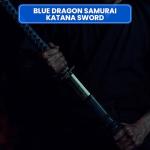 SZCO 40” Blue Dragon Samurai Katana Sword – Carbon Steel Blade with Wooden Scabbard – Cord Wrapped Handle – Japanese Ninja Sword for Display, Martial Arts, Cosplay, Gift or Collection