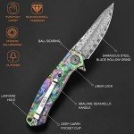 AUBEY Damascus Pocket Knife for Women Men, Sharp 3.23" Damascus Steel Blade Knife with Clip, EDC Hunting Knives with Abalone Shell Handle, Gift for Camping Outdoor