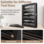 Knife Display Case, Lockable Pocket Knives Display Box Cabinet with HD Tempered Glass, 6 Rows Military Folding Knife Stand with Removable 2 Grooves Shelves for Wall Mounted and Desk Display, Black