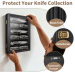 Knife Display Case, Lockable Pocket Knives Display Box Cabinet with HD Tempered Glass, 6 Rows Military Folding Knife Stand with Removable 2 Grooves Shelves for Wall Mounted and Desk Display, Black
