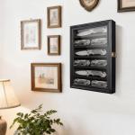 Knife Display Case, Lockable Pocket Knives Display Box Cabinet with HD Tempered Glass, 6 Rows Military Folding Knife Stand with Removable 2 Grooves Shelves for Wall Mounted and Desk Display, Black
