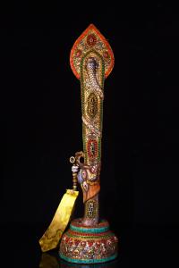 20"Xizang Folk Collection Tiantie Mosaic Gem gZi Beads Shell Manjusri Sword Dragon  Head Vajra Phurpa Amulet Worship Hall