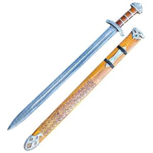 Qepaa Crafts®Handmade Damascus Steel Real Viking Style Sword | Full Tang Blade with Wooden Handle and Scabbard | Collectible Medieval Replica|Gift for him (Brown Handle Sword)