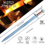 Qepaa Crafts®Handmade Damascus Steel Real Viking Style Sword | Full Tang Blade with Wooden Handle and Scabbard | Collectible Medieval Replica|Gift for him (Brown Handle Sword)