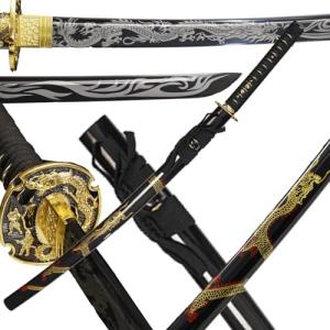 1045/1060 high Carbon Steel Full Hand Forged Traditional, Katana Sword Hademade Heat Tempered ，Japanese Samurai Swords ，Full Tang,Functional,Black