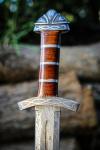 Qepaa Crafts®Handmade Damascus Steel Real Viking Style Sword | Full Tang Blade with Wooden Handle and Scabbard | Collectible Medieval Replica|Gift for him (Brown Handle Sword)