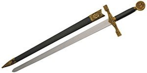 SZCO Supplies Gold Excalibur Sword - 33-Inch Stainless Steel Blade with Black Handle, Gold Finish Guard, and Scabbard