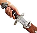 37-Inch Damascus Steel Viking Sword with wooden Scabbard | Full Tang Norse Style Blade | Handmade Medieval Collectible Sword (Brown)