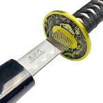 Bishamon 42.5" Samurai Sword with Carbon Steel Blade and Dragon Design Scabbard – Includes Wooden Display Stand – Decorative Collectible Katana (Black)