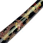 Bishamon 42.5" Samurai Sword with Carbon Steel Blade and Dragon Design Scabbard – Includes Wooden Display Stand – Decorative Collectible Katana (Black)