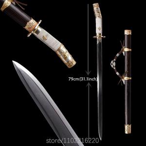 Top Commanding Officer Battle Sword Damascus Steel Blade HandForged Gilded Silver Fitting Martial Art Sword Collectibles Gift