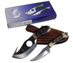 Bone Collector Hunting Knife Two Piece Set, 7" Straight Edge and 7" Gut Hook Blades Yellow Bone Full Tang Skinner (Bone)