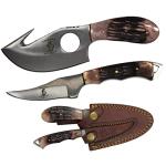 Bone Collector Hunting Knife Two Piece Set, 7" Straight Edge and 7" Gut Hook Blades Yellow Bone Full Tang Skinner (Bone)