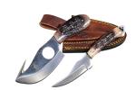 Bone Collector Hunting Knife Two Piece Set, 7" Straight Edge and 7" Gut Hook Blades Yellow Bone Full Tang Skinner (Bone)