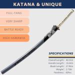 entez Real Katana Sword - Japanese Samurai Swords Sharp Blade Damascus Steel Hand Forged Katans Full Tang Unique Blade High Hardness Real Swords for Men