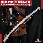 Armory Replicas™ 43-Inch White Katana Sword – Handmade 1065 High Carbon Steel Blade with Full Tang, Snowflake Guard, Ribbon Charm & Painted Scabbard – Decorative Collectible Sword