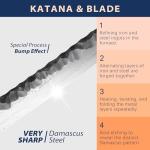 entez Real Katana Sword - Japanese Samurai Swords Sharp Blade Damascus Steel Hand Forged Katans Full Tang Unique Blade High Hardness Real Swords for Men