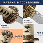 entez Real Katana Sword - Japanese Samurai Swords Sharp Blade Damascus Steel Hand Forged Katans Full Tang Unique Blade High Hardness Real Swords for Men