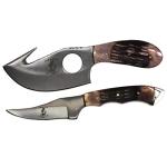 Bone Collector Hunting Knife Two Piece Set, 7" Straight Edge and 7" Gut Hook Blades Yellow Bone Full Tang Skinner (Bone)