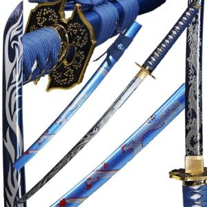 Kamaiwo-1045/1060 Handmade Hand Forged Authentic，Japanese Katana are a Unique Gift for Men - Full Tang High Carbon Steel Makes a Memorable for Martial Arts Collectors,Blue