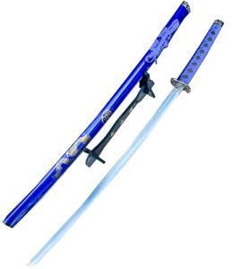 40" Ninja Japanese Katana Samurai Sword with Stand Carbon Steel Blade Bushido - Blue