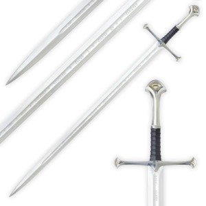 The Lord of the Rings Anduril Sword of King Elessar - Officially Licensed Replica, Stainless Steel Blade, Leather-Wrapped Handle, Wall Plaque - LOTR for Movie Collector - Length 52 7/8"