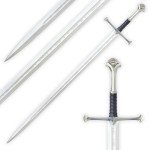 The Lord of the Rings Anduril Sword of King Elessar - Officially Licensed Replica, Stainless Steel Blade, Leather-Wrapped Handle, Wall Plaque - LOTR for Movie Collector - Length 52 7/8"