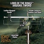 The Lord of the Rings Anduril Sword of King Elessar - Officially Licensed Replica, Stainless Steel Blade, Leather-Wrapped Handle, Wall Plaque - LOTR for Movie Collector - Length 52 7/8"
